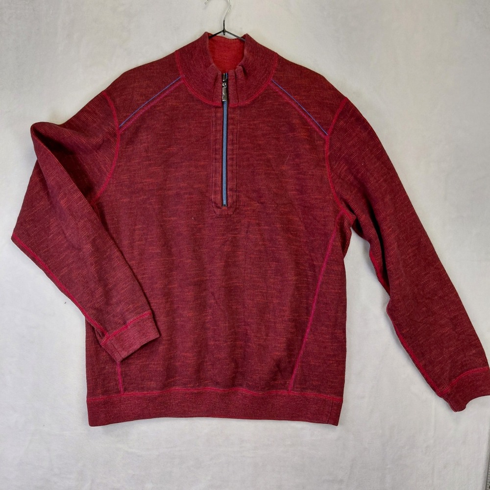 Tommy Bahama Mens Burgundy Heathered Quarter Zip Pullover Sweater Large